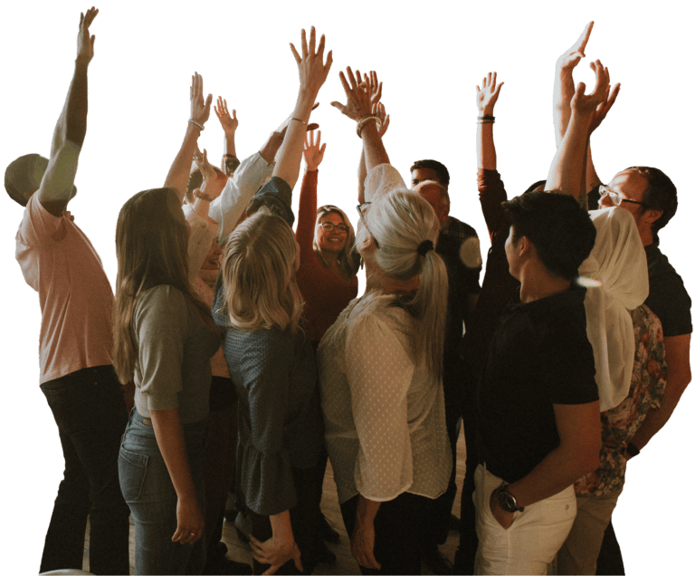 Team soudée les mains en l'air